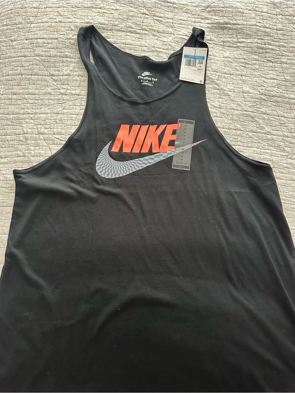 Nike Men’s Black Tank Top with Orange Logo and Multicolor Swoosh